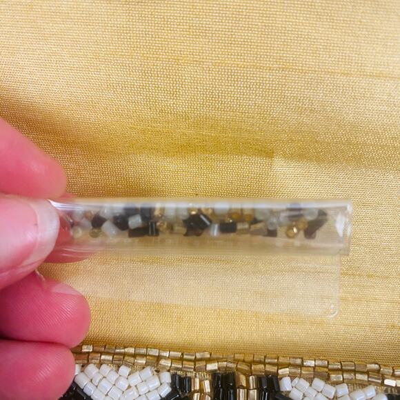 From St. Xavier Black White Gold Beaded Clutch Removable Chain Deco MCM NWOT - Picture 7 of 9